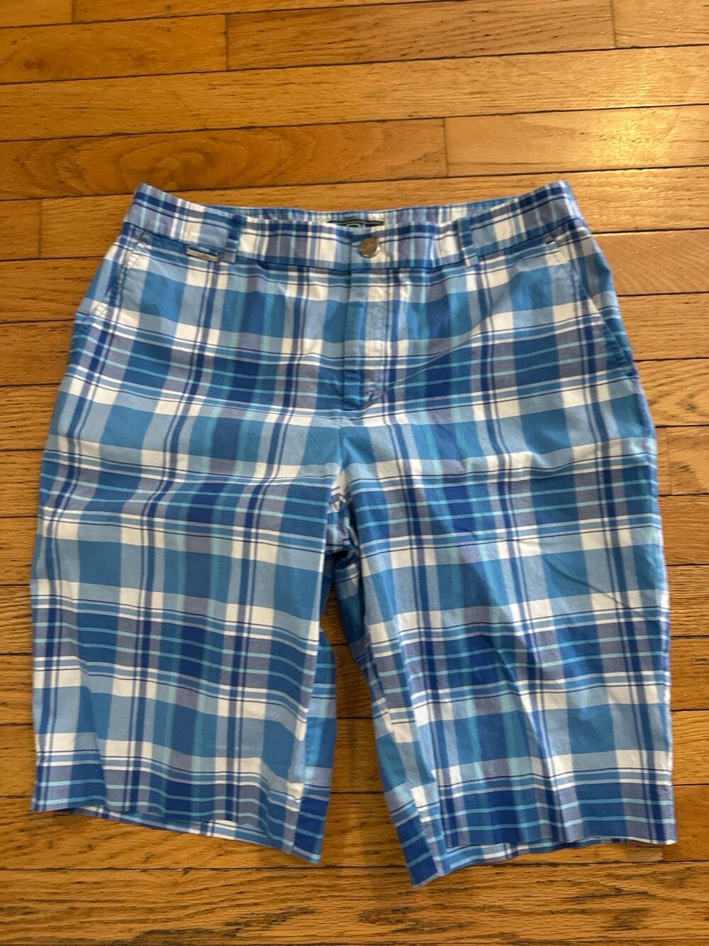 Lauren Ralph Lauren L-RL Active Plaid Bermuda Golf Shorts Women Size 10 Blue